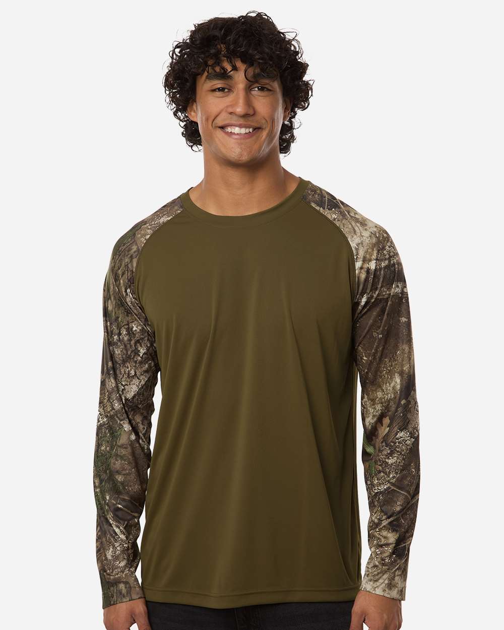 RealTree RT3104 Unisex Realtree® Performance Colorblocked Long Sleeve T-Shirt Model Shot