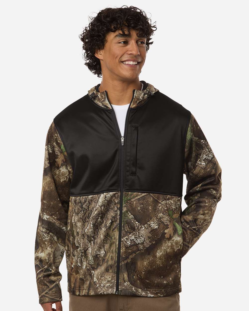 RealTree RT5204 Unisex Realtree® Performance Colorblocked Full-Zip Hooded Sweatshirt Model Shot