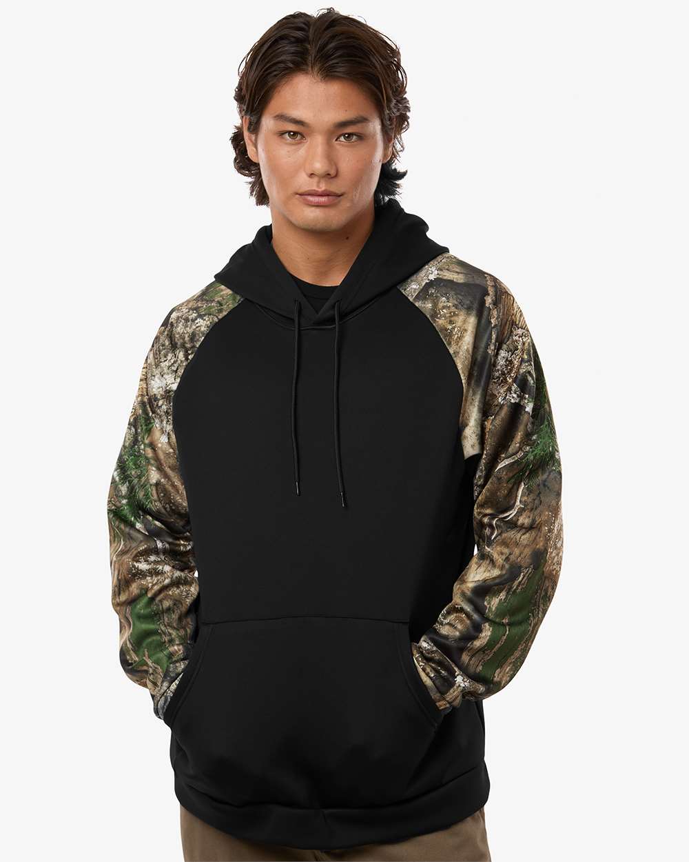 RealTree RT5305 Unisex Realtree® Performance Colorblocked Hooded Sweatshirt Model Shot